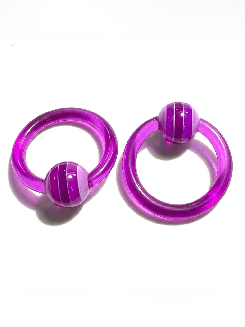 Pair 12g 716 Purple Acrylic Captive Bead Rings Striped Ball Body Jewelry Rings